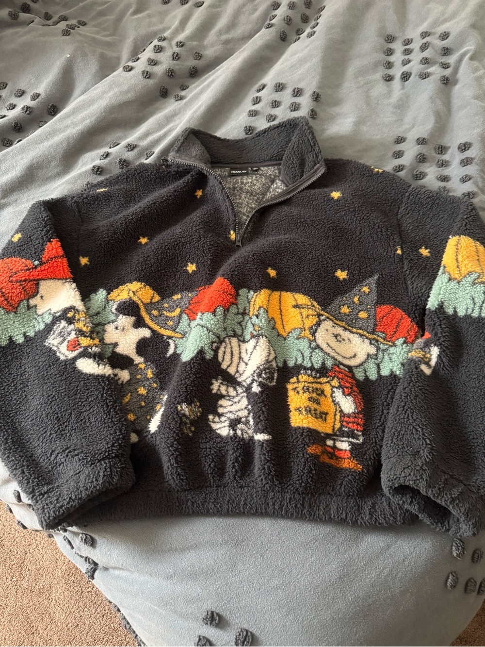 Peanuts Black Sherpa Quarter-Zip Halloween Pullover with Orange & Yellow Accents - Picture 2 of 2